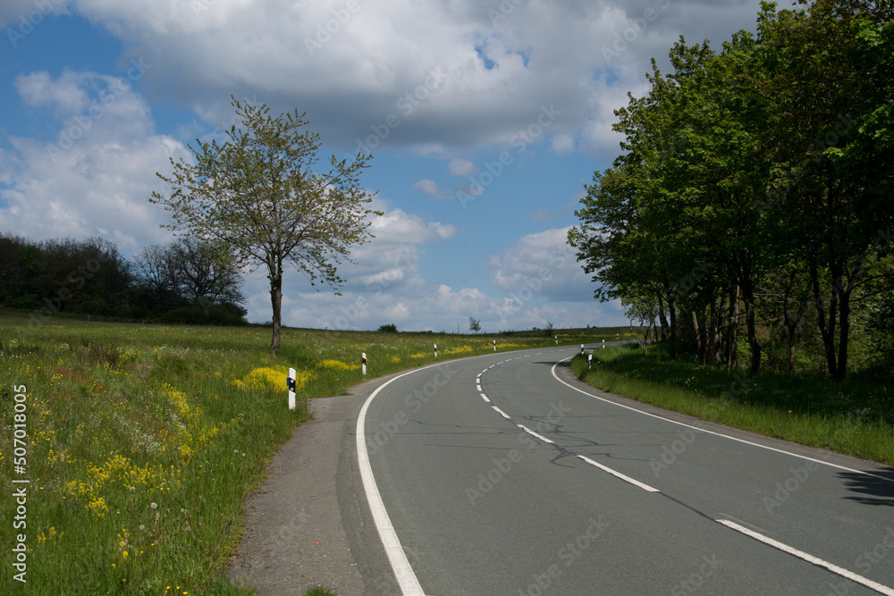 View to the street in the german area Rothaargebirge