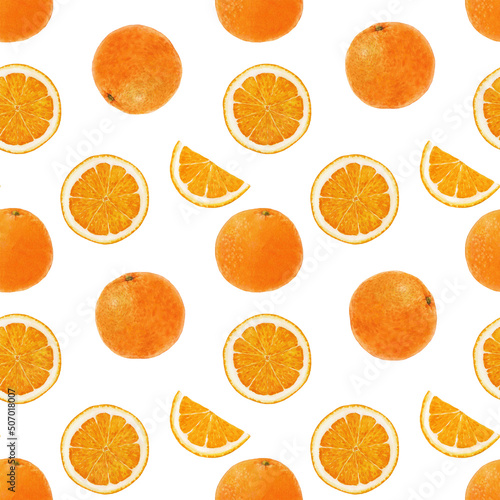 Beautiful seamless pattern with hand drawn watercolor oranges. Stock clip art illustration.
