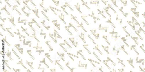 Runes placed diagonall seamless pattern. Runic alphabet, Futhark. Ancient norse occult symbols, writing ancient Germans, Scandinavians. Esoteric, magic. Fortune telling, predicting future. Vector