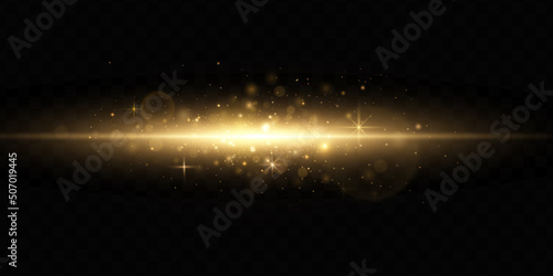 Shining golden stars isolated on black background. Effects  glare  lines  glitter  explosion  golden light. Vector illustration