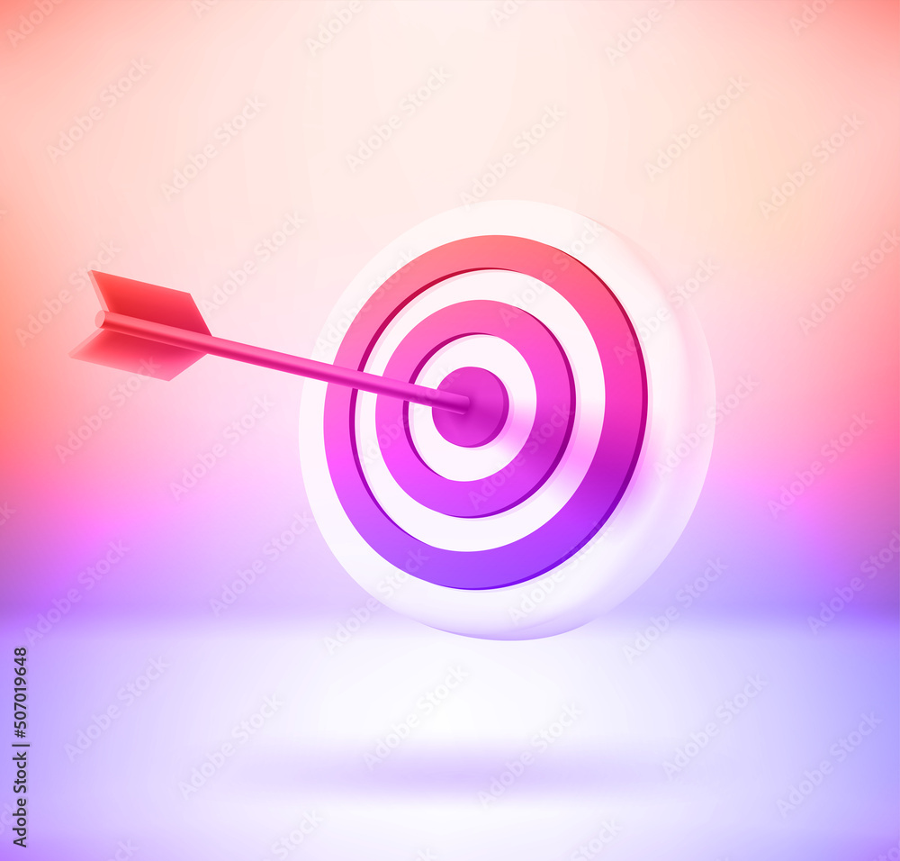 Dart arrow in the aim with holographic effect. 3d vector illustration Dart arrow in the aim with holographic effect. 3d vector illustration