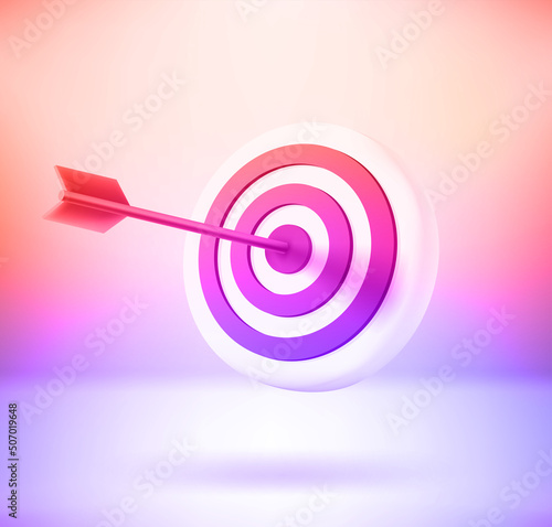 Dart arrow in the aim with holographic effect. 3d vector illustration