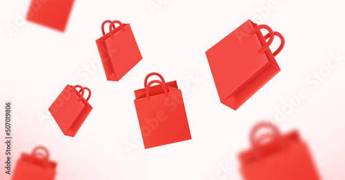 Flying shopping bags. Online shopping concept. 3d vector illustration