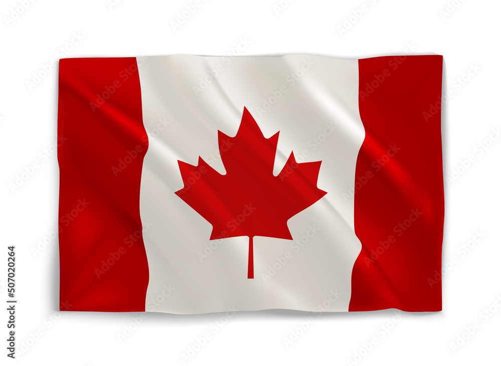 White and red waving flag of Canada. 3d vector object isolated on white White and red waving flag of Canada. 3d vector object isolated on white