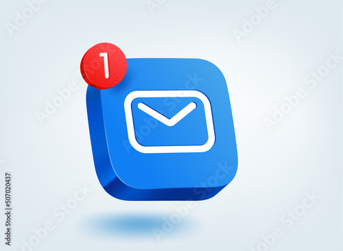 New email message concept. 3d vector mobile application icon with notification photo