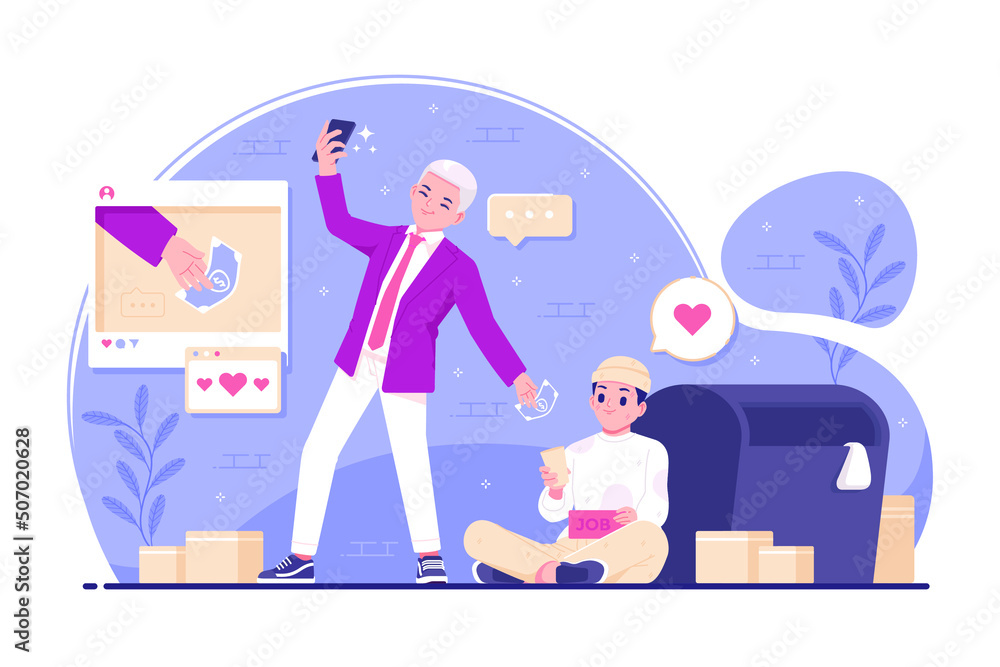 
A man giving money to poor people illustration background