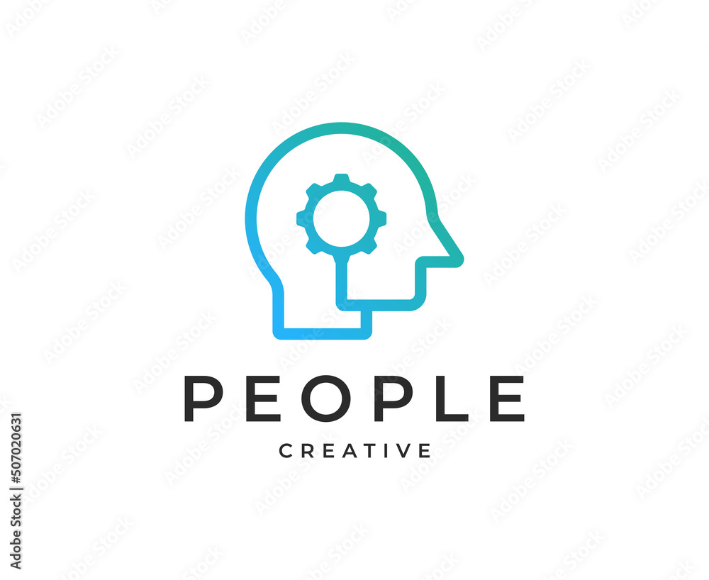 human mind brain with people head gear logo design vector human mind brain with people head gear logo design vector