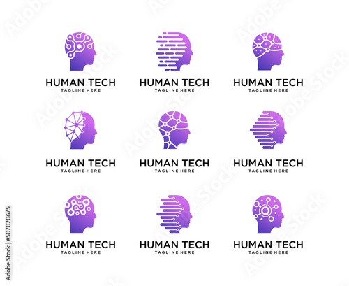 Set of human technology logo designs  vector. Head Tech logo template vector