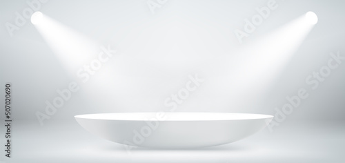White interior with bright projectors. Vector 3d illustration