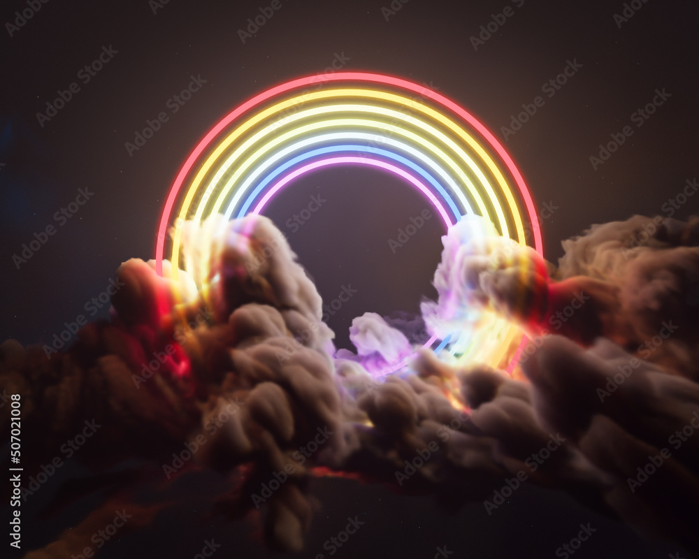 Neon Rainbow In The Clouds - obrazy, fototapety, plakaty 