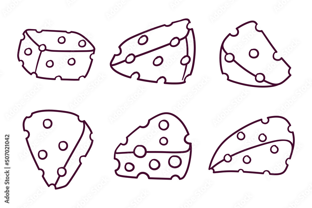 Fototapeta premium set of hand drawn cheese doodle illustration