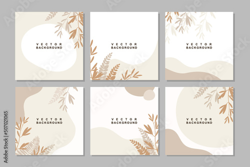 Autumn background, vector frame with abstract shapes and leaves.Set of banner templates in warm colors. Editable vector for social media post,card,cover, banner,invitation,poster, mobile apps,web ads
