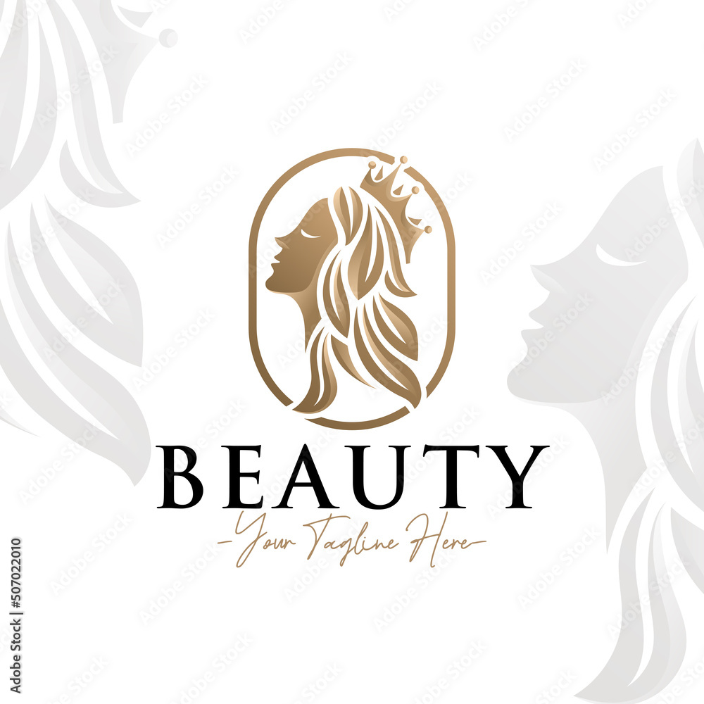 Beauty woman queen natural gold logo Beauty woman queen natural gold logo