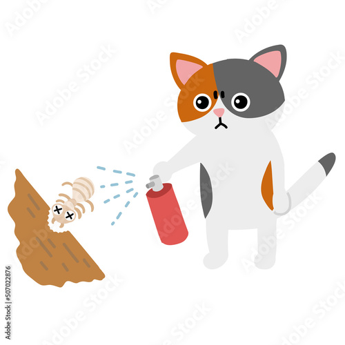 白アリを駆除する猫のイラスト　スプレー
