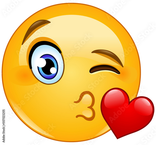 Winking Emoji emoticon face blowing a kiss with red heart