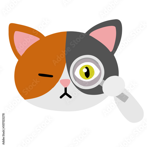 虫眼鏡と猫のポップなフラットイラスト