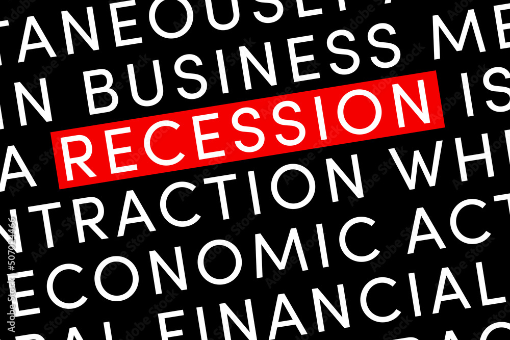 Recession is a business cycle contraction when there is a general decline in economic activity. Word Recession on black background Recession is a business cycle contraction when there is a general decline in economic activity. Word Recession on black background