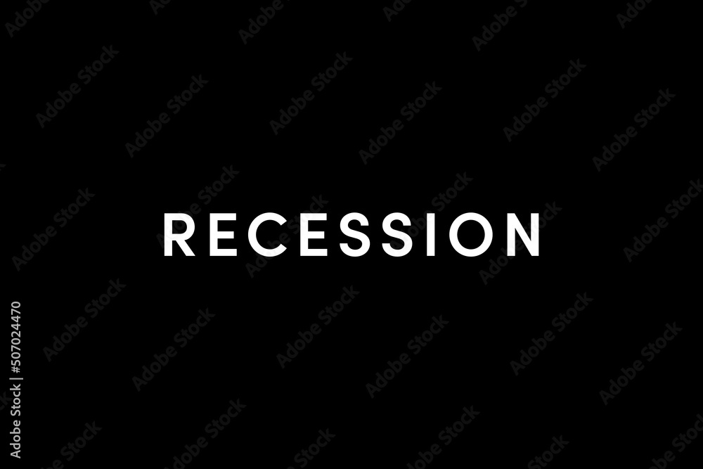 Recession is a business cycle contraction when there is a general decline in economic activity. Word Recession on black background