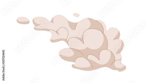Smoke cloud from gas, fume, dust. Abstract vapor silhouette. Smoky effect after explosion, boom, bang. Exploding curved puff, outburst. Flat vector illustration isolated on white background