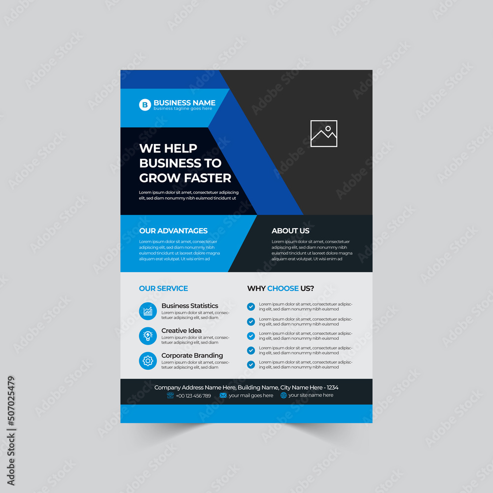 Corporate or Business Flyer template, modern poster, banner, brochure, cover, magazine vector with blue color A4 Layout Corporate or Business Flyer template, modern poster, banner, brochure, cover, magazine vector with blue color A4 Layout