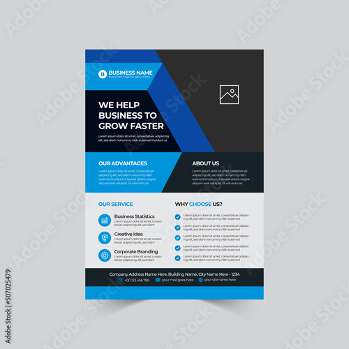 Corporate or Business Flyer template, modern poster, banner, brochure, cover, magazine vector with blue color A4 Layout