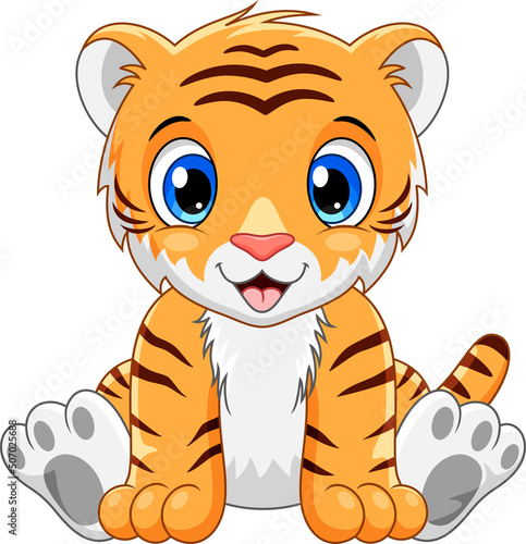 Cartoon cute baby tiger sitting