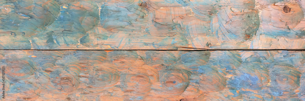 Retro panoramic background. Old colored wood background