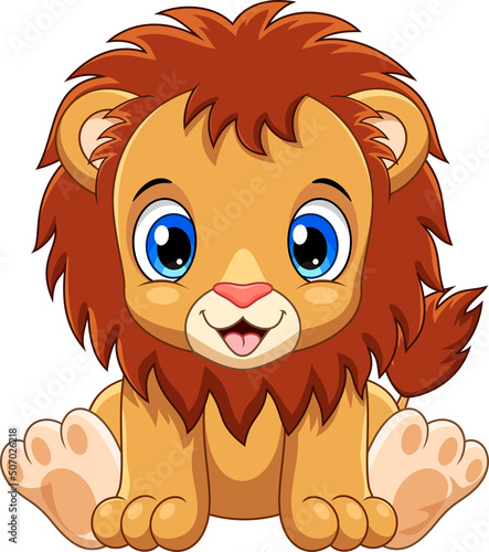 Cartoon cute baby lion sitting