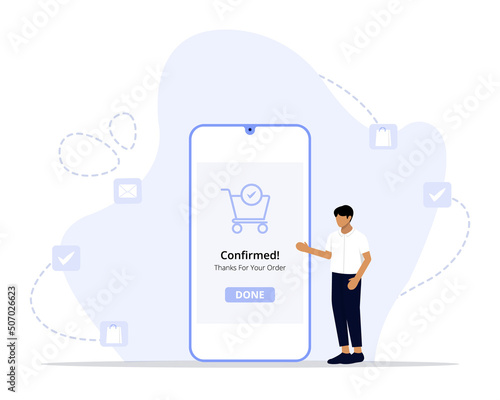 Order confirmed concept. Mobile application template design