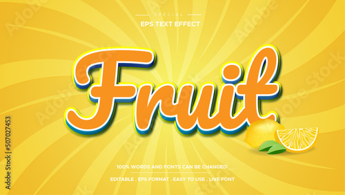 Editable text effect sweet fruit style 3d template with yellow t