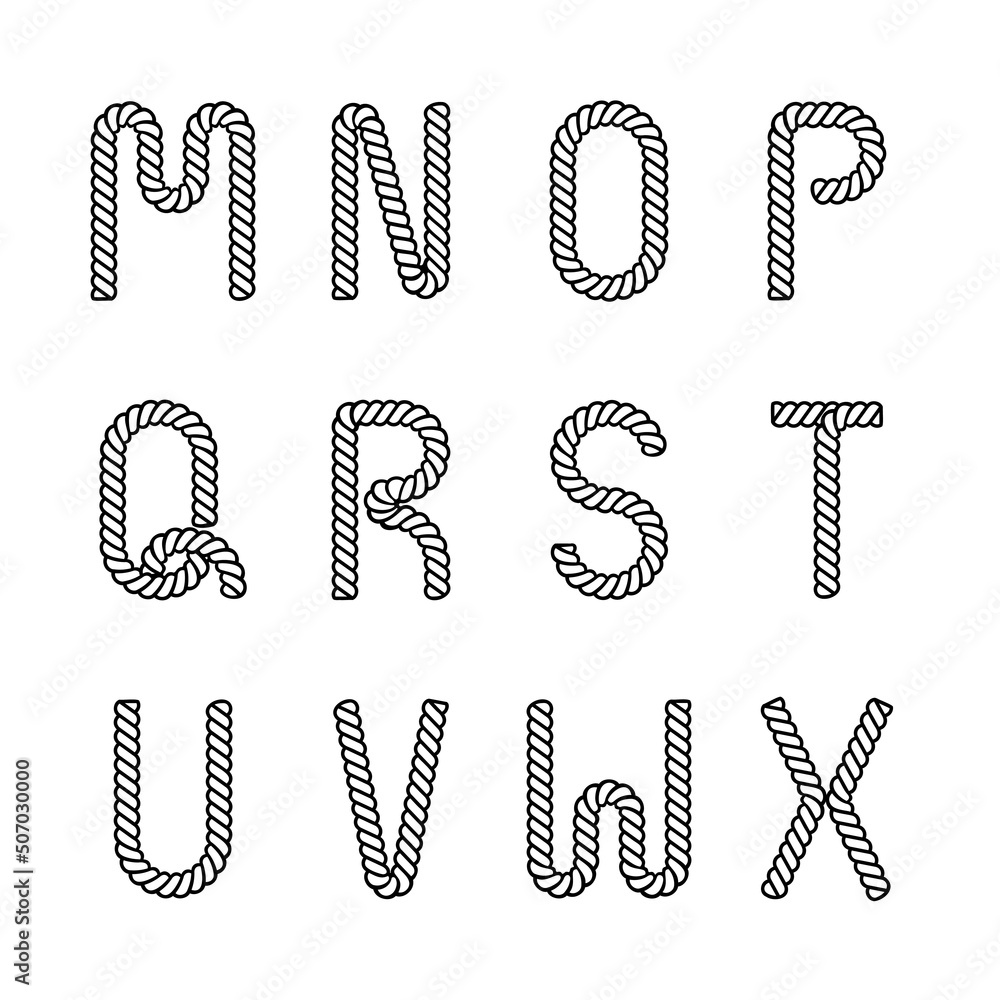 Rope alphabet modern style design vector font