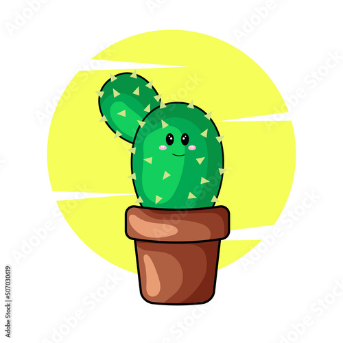 cute cactus in a clay pot on a yellow background