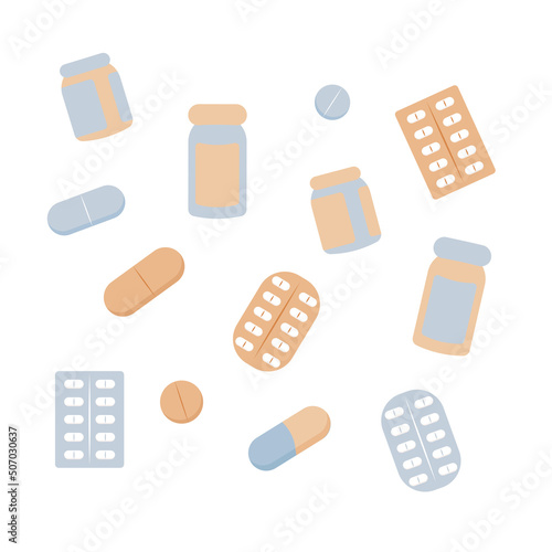 set of pills in orange and gray colors