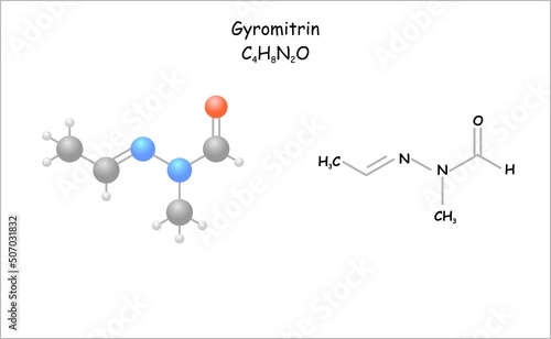 Stylized molecule model/structural formula of gyromitrin. Toxin of the false morel (Gyromitra esculenta).