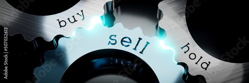 Foto Buy, hold, sell - gears concept - 3D illustration