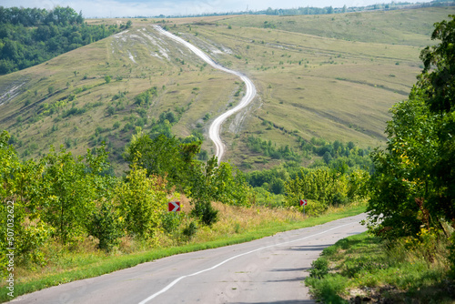 Highway through the hills and canyons of the Voronezh Belogorie photo