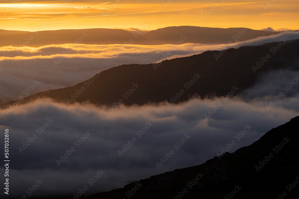 Incredible cloud inversion landscape view of the Rhinogydd in Snowdonia UK Incredible cloud inversion landscape view of the Rhinogydd in Snowdonia UK