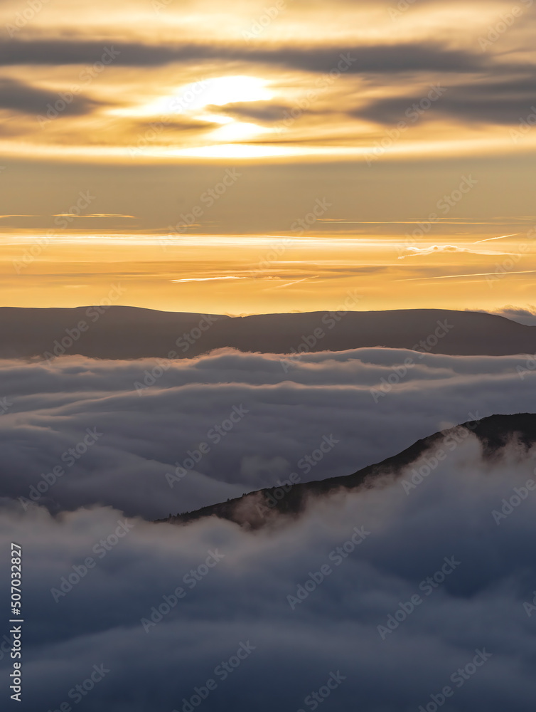 Incredible cloud inversion landscape view of the Rhinogydd in Snowdonia UK