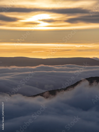 Incredible cloud inversion landscape view of the Rhinogydd in Snowdonia UK