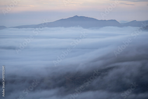 Mount Snowdon above the cloud at dawn with inversion weather © UAV4