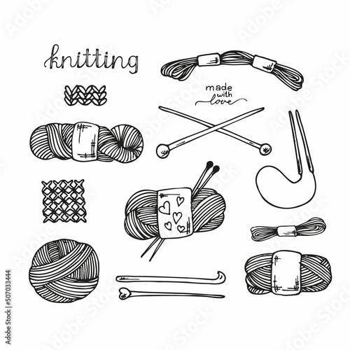 Handmade knitting needles doodle icon. Vintage vector illustration for banners and cards