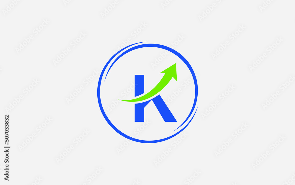 Growth arrow icon vector and financial circle logo design with the letters and alphabets K Growth arrow icon vector and financial circle logo design with the letters and alphabets K