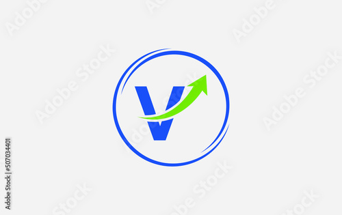 Growth arrow icon vector and financial circle logo design with the letters and alphabets V