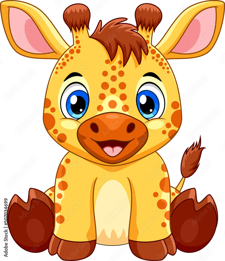 Cartoon cute baby giraffe sitting Stock Vector | Adobe Stock