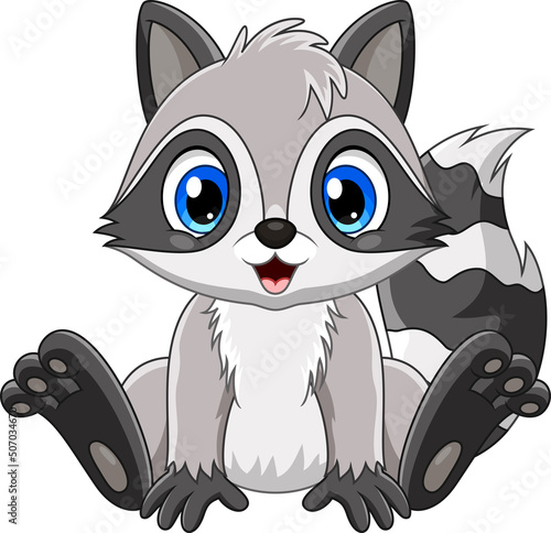 Cartoon cute baby raccoon sitting