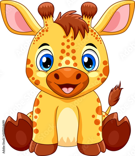 Cartoon cute baby giraffe sitting