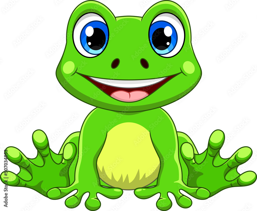 Cartoon cute baby frog sitting vector de Stock