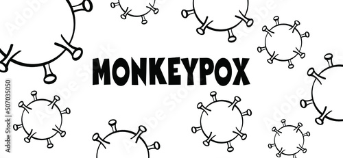 Monkeypox or monkey pox viral disease pictogram or logo. Virus outbreak pandemic. Disease spread, symptoms or precautions icon.