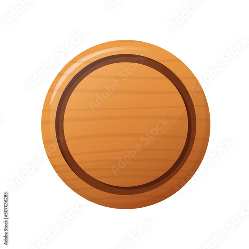 Wooden oval button for user interface design in game, video player or website. Vector cartoon