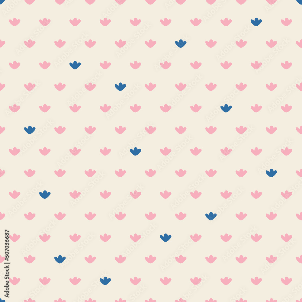 Minimal floral seamless pattern design with abstract flower icons. Cute for nursery and baby projects. Also very suitable for wedding aesthetics. Girls print. Matching patterns available. 